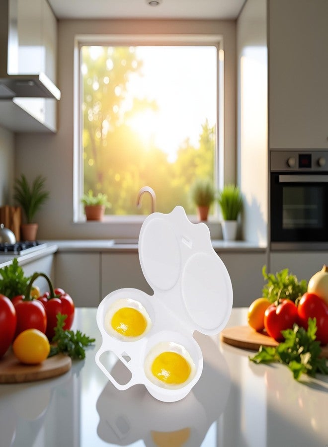 WaigN 1Pc White Egg Poacher, Microwave Egg Boiler Poacher, 2 Cavity Nonstick Poached Egg Maker With Lid, Egg Poacher Microwave Egg Cooker, Double Drain Poached Egg Cups Cookware（13 * 5cm） - Image 4